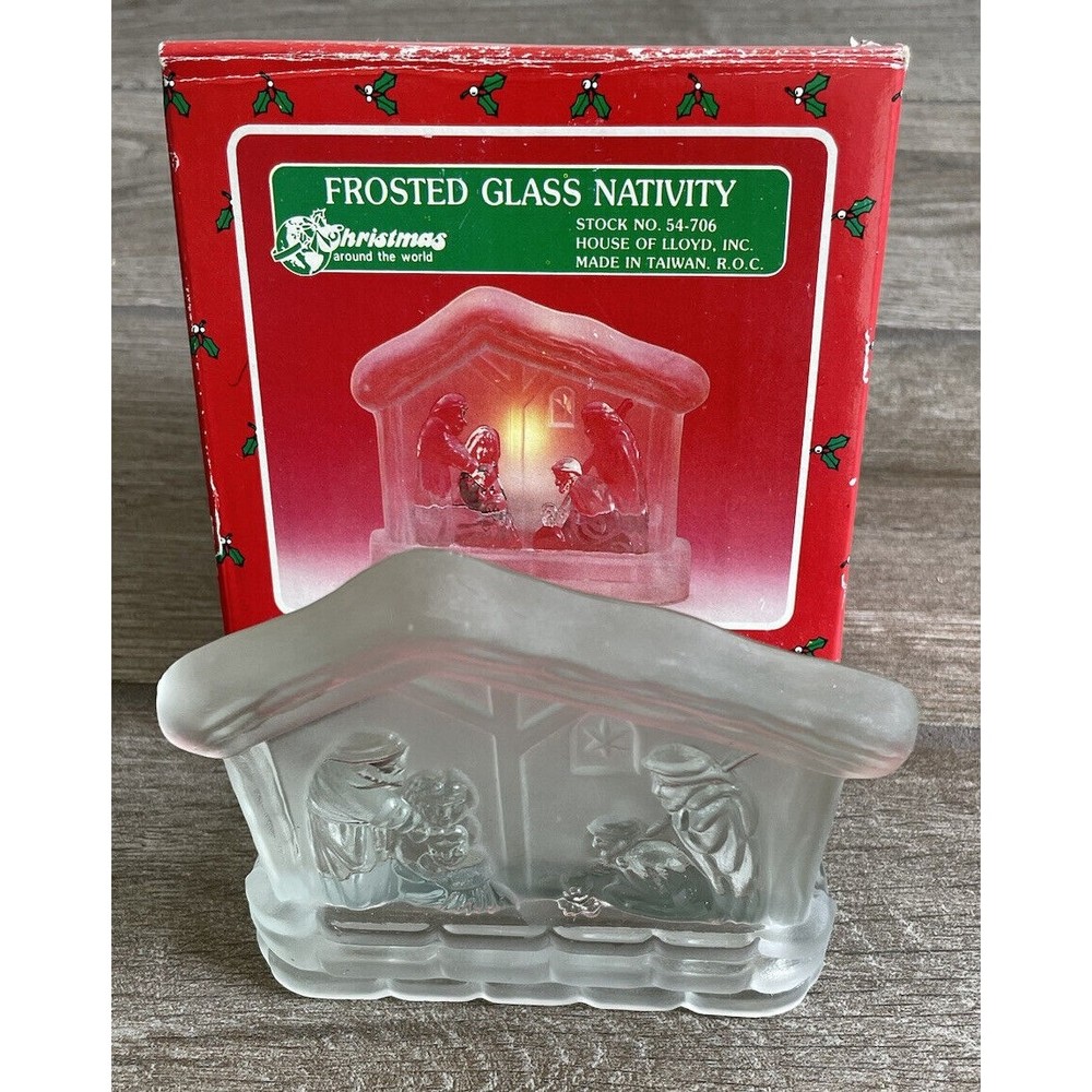 Christmas Around the World Frosted Glass Nativity Tealight Candle Holder